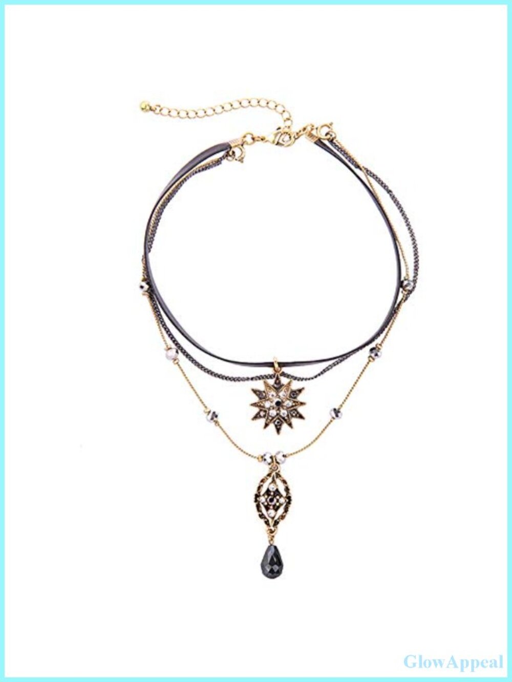 Casvno Layered Star Pendant Choker Necklace Leather Rhinestone Alloy